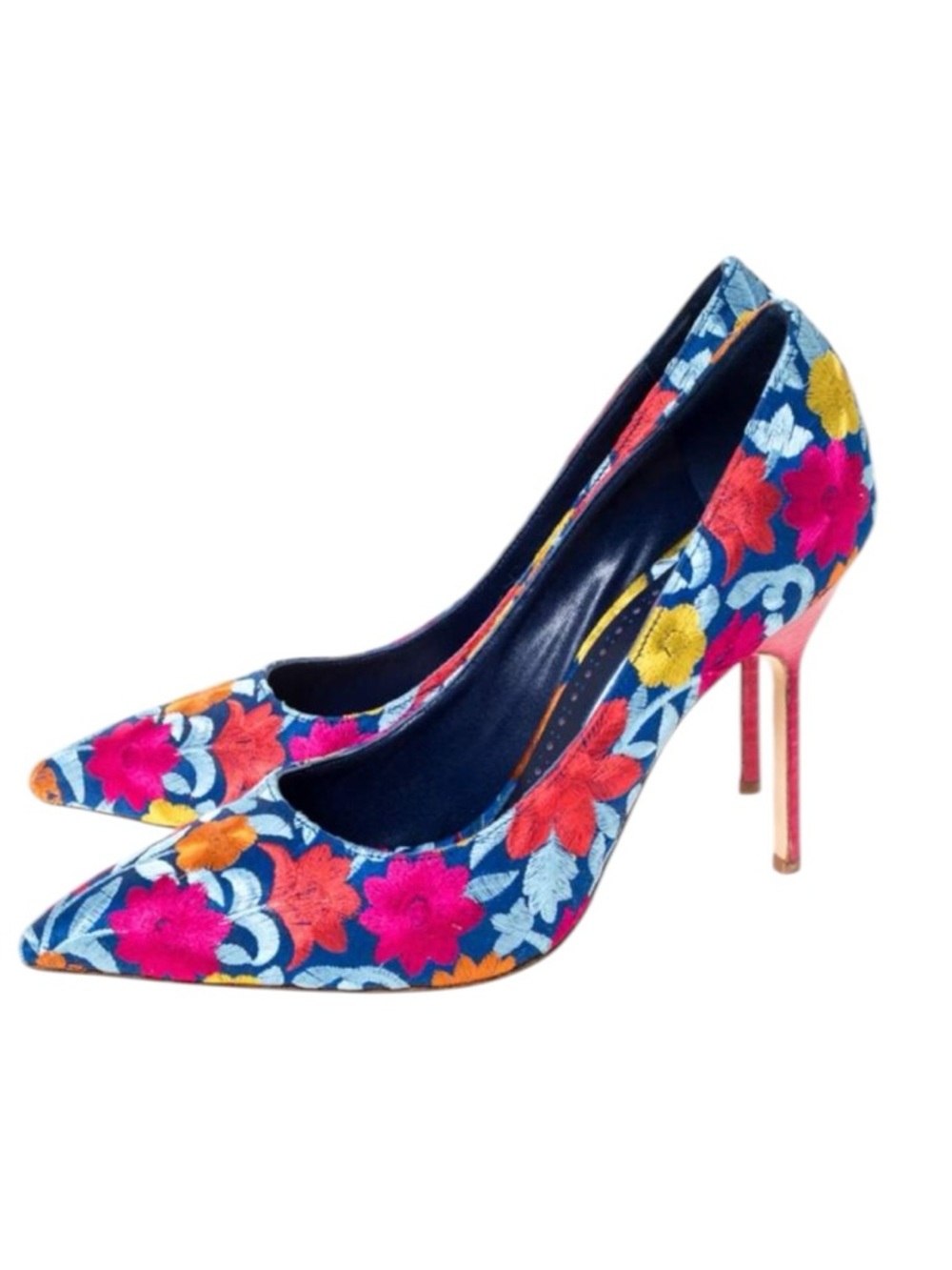 Manolo Blahnik BB 90 Blue Floral Embroidered Pointed Toe Pumps Stiletto Heels 38 - Picture 3 of 13